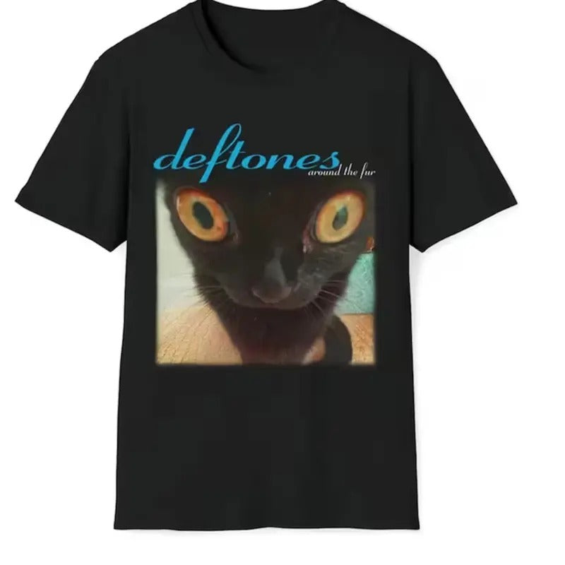 Deftones around the fur cat band Vtg Black Men Black Tee Shirt , Unisex Best Gift Birthday