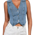 Denim Vest Button Down Sleeveless Jean Vest Top Y2K Cropped Jean Jacket