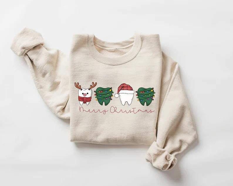 Dentist Christmas Sweatshirt, Dentist Christmas Gift, Christmas Teeth Sweater, Christmas Tooth Shirt, Xmas Crewneck for...