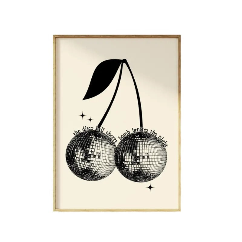 Disco Ball Cherry Bomb Retro Trendy Print, Feminine Aesthetic Dorm Uni, Funky 80s 90s Style Art, Poster Prints No Frame, Wall Hanging Decor, Outdoor Wall Art, Gifts For Birthday