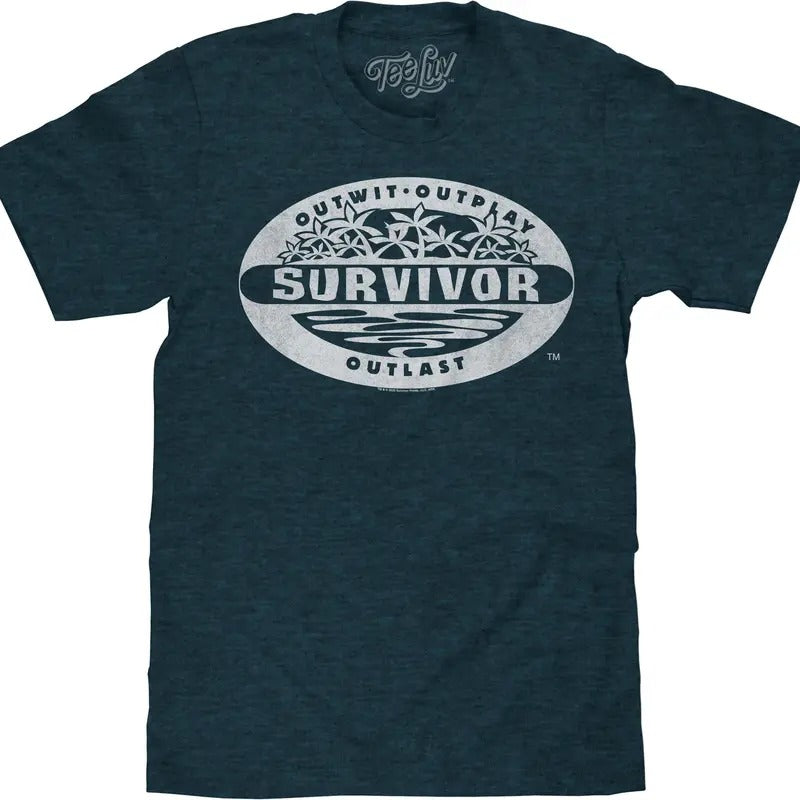 Distressed Survivor TV Show Logo T-Shirt - Denim Black Heather