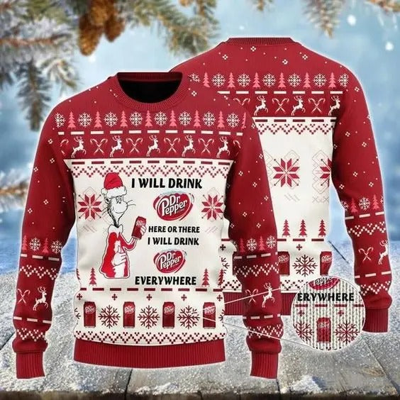 Dr Pepper Cat Hat Will Drink Everywhere Ugly Sweater | Ugly Sweater