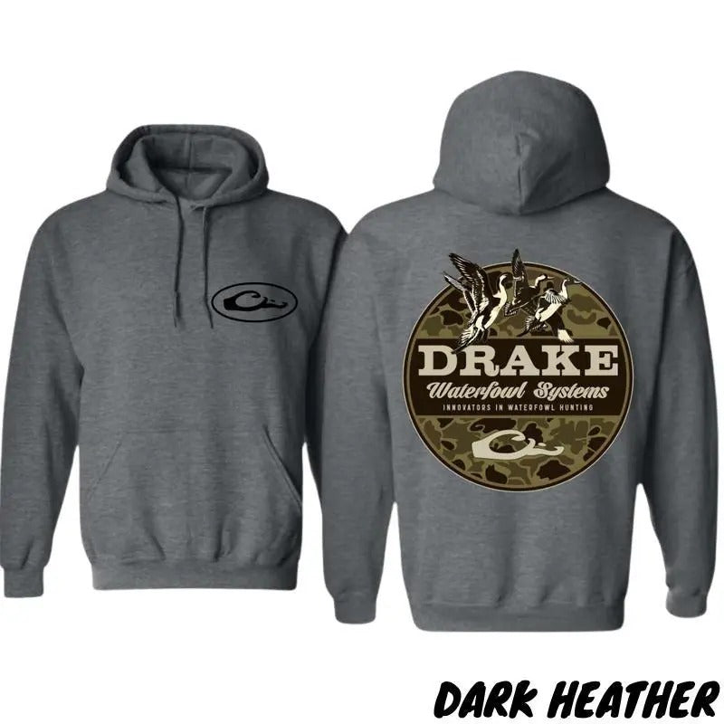 Drake Waterfowl Hoodie, Signature Waterfowl Systems Design with Flying Birds, Ideal for Duck Hunting Fans, Built for Durability and Comfort