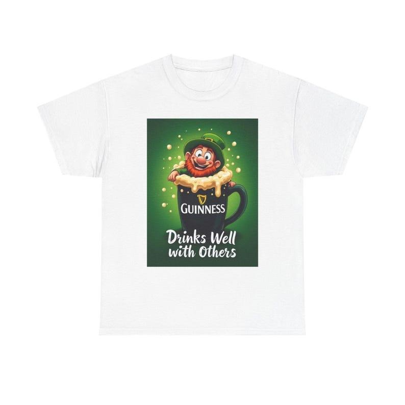 Drinks Well With Others Drunk Leprechaun Crawling Out of Guinness Beer Pint St. Patrick's Day Irish Ireland Funny Shamrocks Drinking T-Shirt