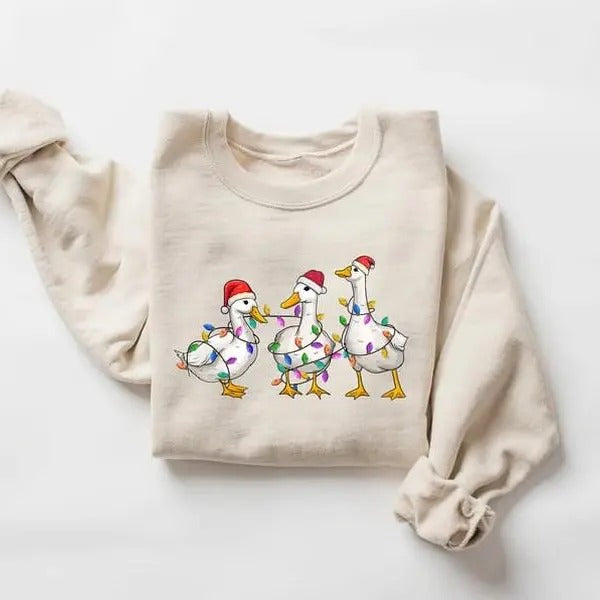 Duck Christmas Sweatshirt, Christmas Ducks Shirt, Christmas Gifts, Funny Christmas Duck Sweatshirt, Christmas Lights, Christmas Crewneck
