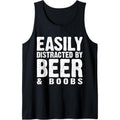 Easily Distracted by Beer & Boobs Funny Adult Humorous Tank Top made in usa