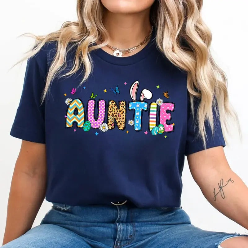 Easter Auntie Shirt - Cute Bunny & Egg Design for Aunties - Spring Celebration Tee for Easter