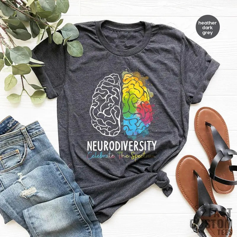 Embrace Neurodiversity Celebrate the Spectrum Brain Autism T-Shirt, Neurodiversity T-shirt, Autism Awareness Shirt, Autism Support Shirt