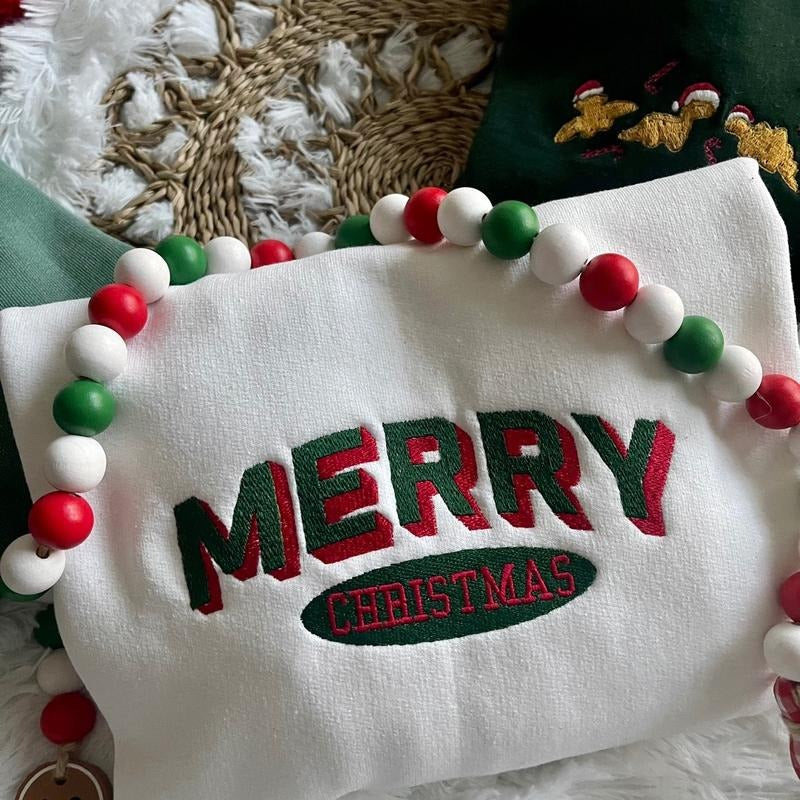 Embroidered Block MERRY CHRISTMAS Sweatshirt