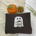 Embroidered Little Ghost Coffee Crewneck Sweatshirt - Spooky Season Crewneck - Coffee Lovers