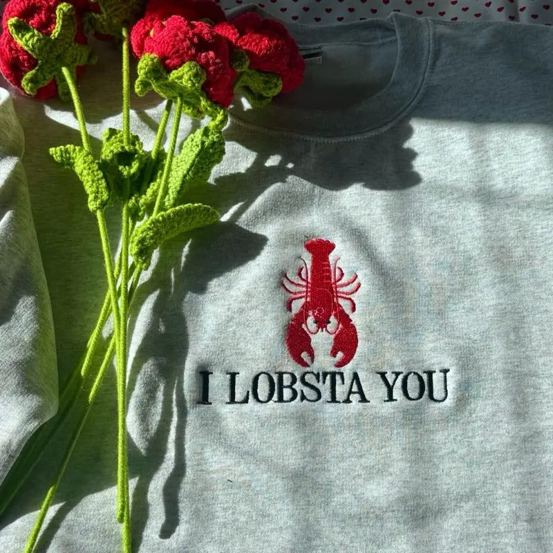 Embroidered Lobster Sweatshirt, Valentines Day Gift, Valentines Day Sweatshirt