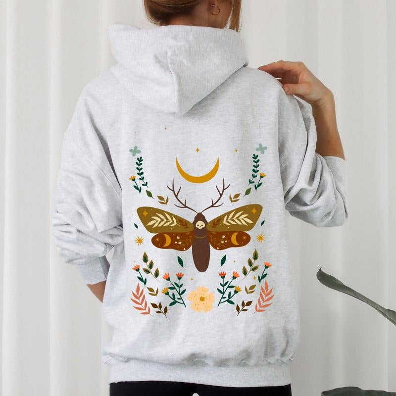 Enchanted Moth Garden, Floral Print Hoodie