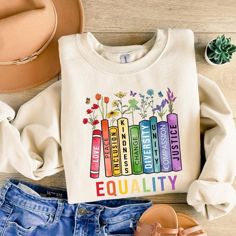 Equal Rights Shirt, Book Flower Shirt, Social Justice T-Shirt, Equality Peace Love Kindness Shirt, Feminist Gift for Her O3SBN