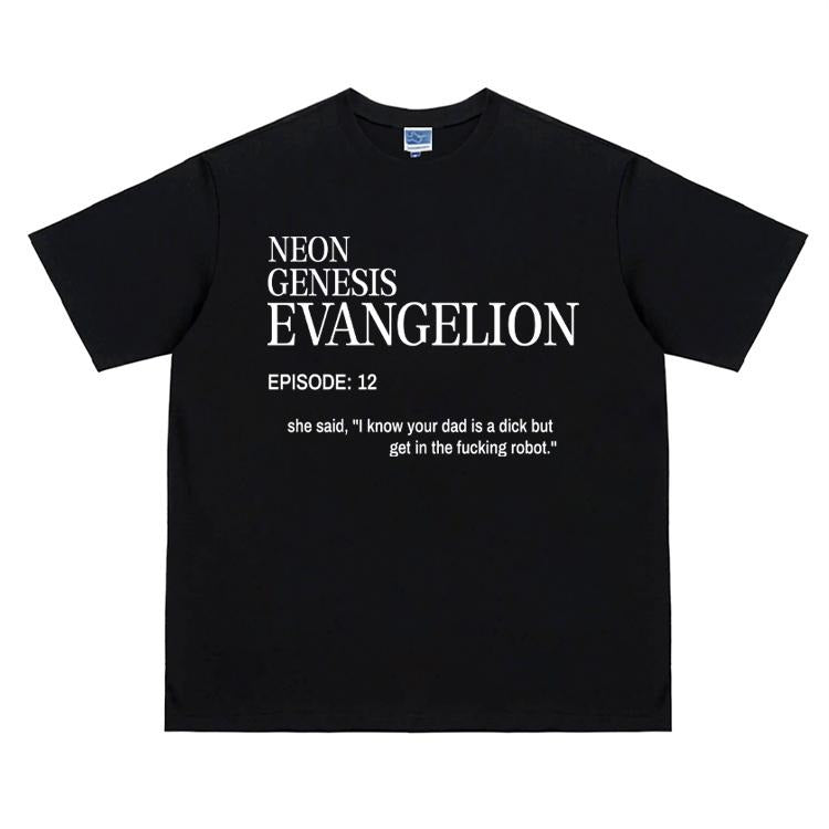 Eva "Genesis Episode 12" Vintage Oversized Tee Anime T-shirt 100% Cotton Original Design Men's Top Streetwear Casual Menswear Tshirt