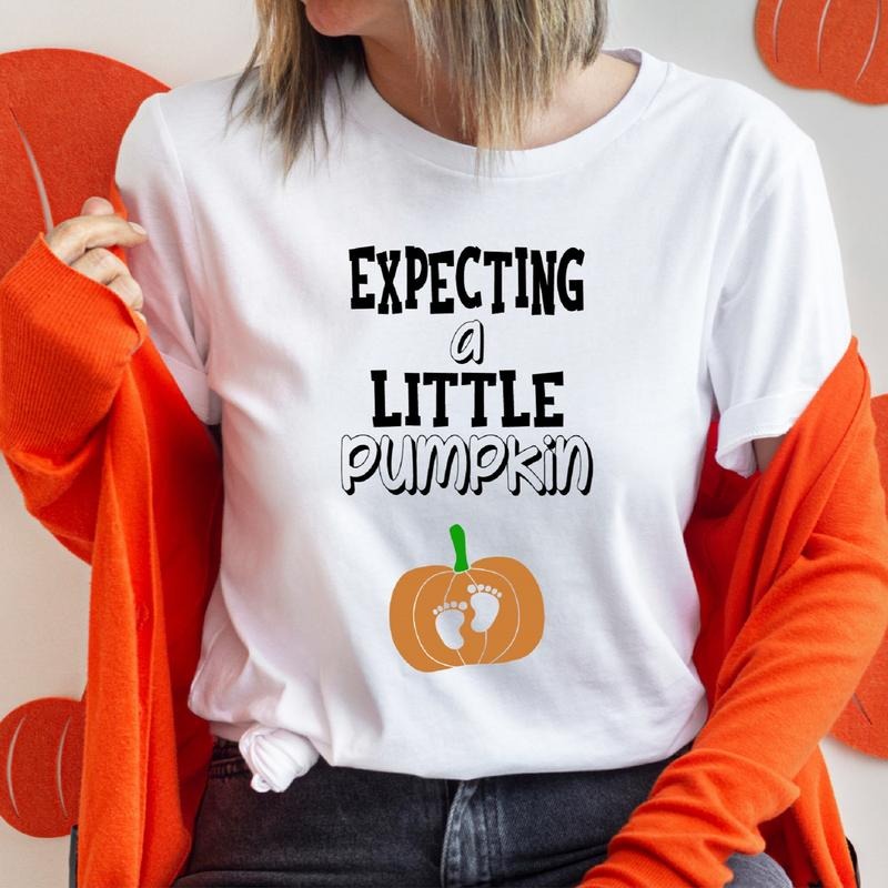 Expecting A Little Pumpkin T-Shirt, Halloween Pregnancy Announcement Shirt, Autumn Maternity Gift Tee, Thanksgiving Baby Reveal Tee, New Mom To Be Short Sleeve.