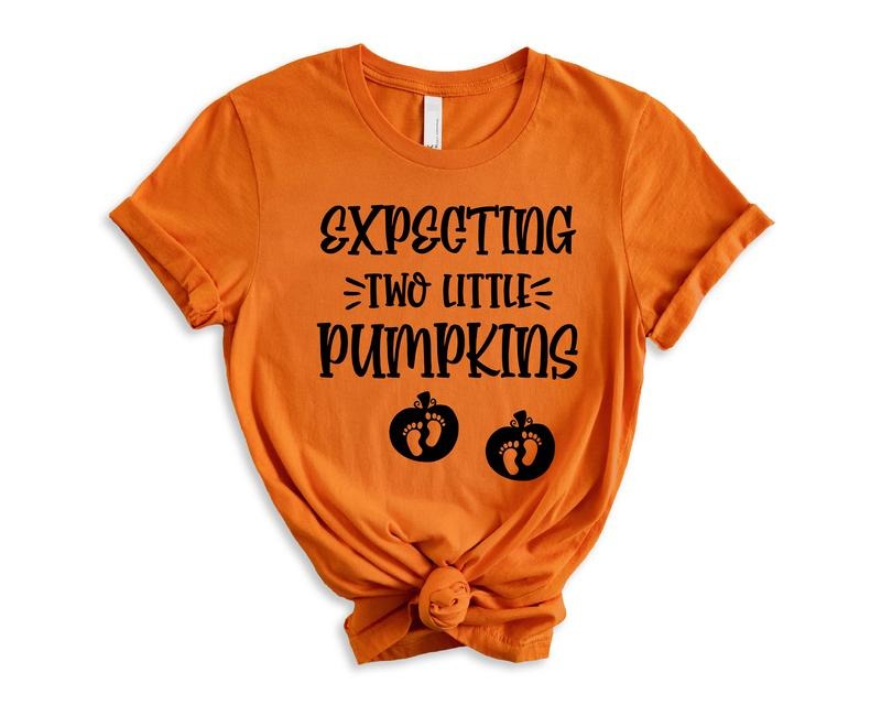 Expecting Two Little Pumpkins Shirt, Twin Pregnancy Announcement T-Shirt, Thanksgiving Gift Tee, Autumn Pregnancy Reveal Tee, Fall Maternity Shirt, New Mom To Be Shirt.