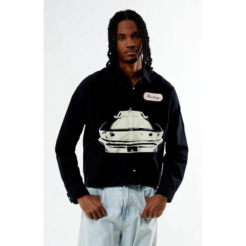 FORD Men's Mustang Button Down Long Sleeve Cropped Shirt