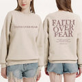 Faith Over Fear Christian Sweatshirt - Long Sleeve Cotton Sweatshirt with "FAITH OVER FEAR" Text & Denim Shorts - Trendy Casual Sweatshirt for Men