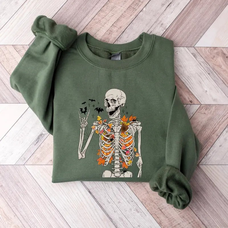 Fall Skeleton Sweatshirt, Halloween Skeleton Sweater, Fall Halloween Gift Shirt, Halloween Women Sweater, Spooky Sweatshirt, Retro Skull Shirt