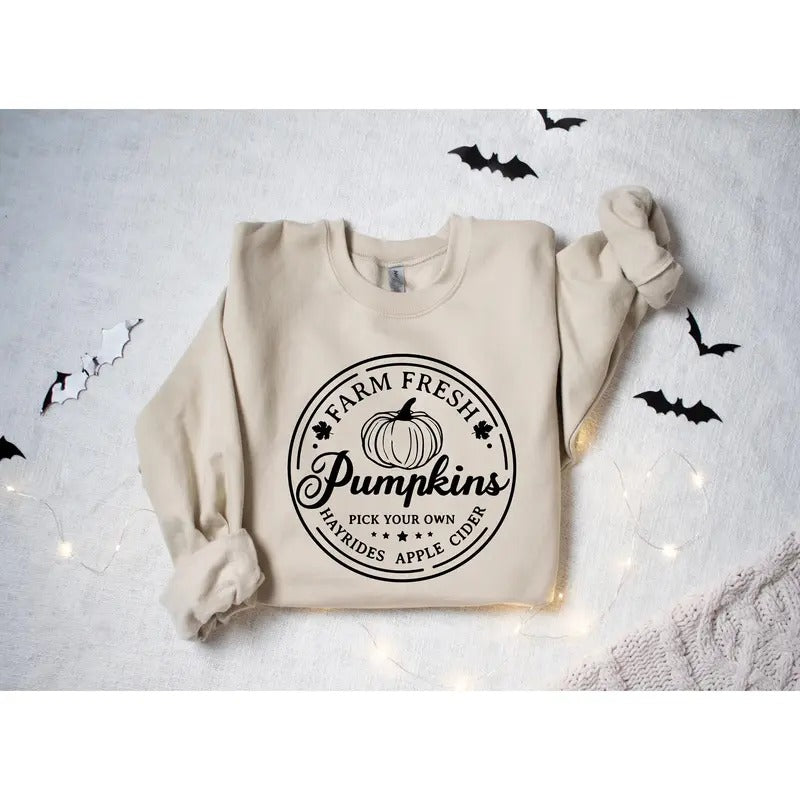 Farm Fresh Pumpkins Shirt, Pumpkin Patch Sweatshirt, Pumpkin Pullover, Thanksgiving Sweater, Fall Gift, Womens Fall Shirt, Fall Crewneck