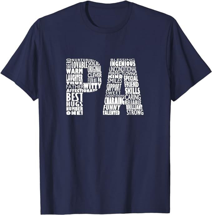 Father's Day T-Shirt, Gifts For Dad, Pa Dad Grandpa T-Shirt Word Cloud Shirt Father's Day Gift Menswear Top