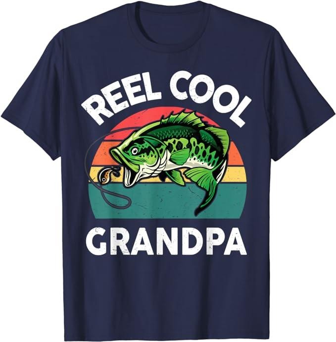 Father's Day T-Shirt, Gifts For Stepdad, Fishing Reel Cool Grandpa Fathers Day Gift Funny Bass Dad T-Shirt Menswear Casual Cotton