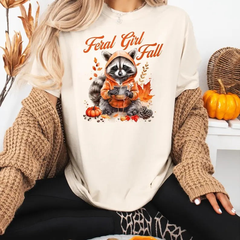 Feral Girl Fall Halloween Sweatshirt, Feral Girl Shirt, Halloween Raccoon Sweatshirt, Gift For Women Sweatshirt, Feral Girls Halloween  T-shirt, sweater and Hoodie