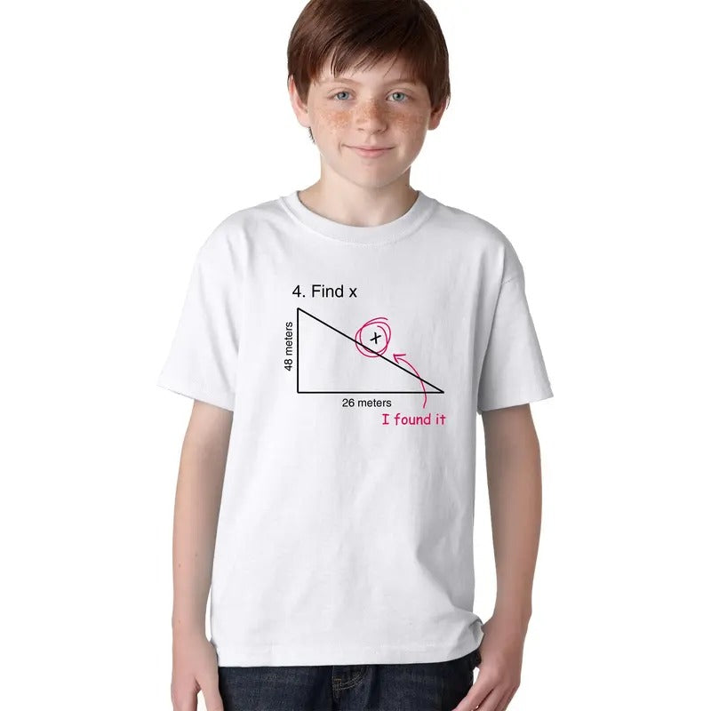 Find X Youth T Shirt Funny Variable Student Classroom Math Teacher Tee For Kids Funny T Shirts Teacher Tops for Kids Funny Nerd Short Sleeve Novelty Tees for Kids White