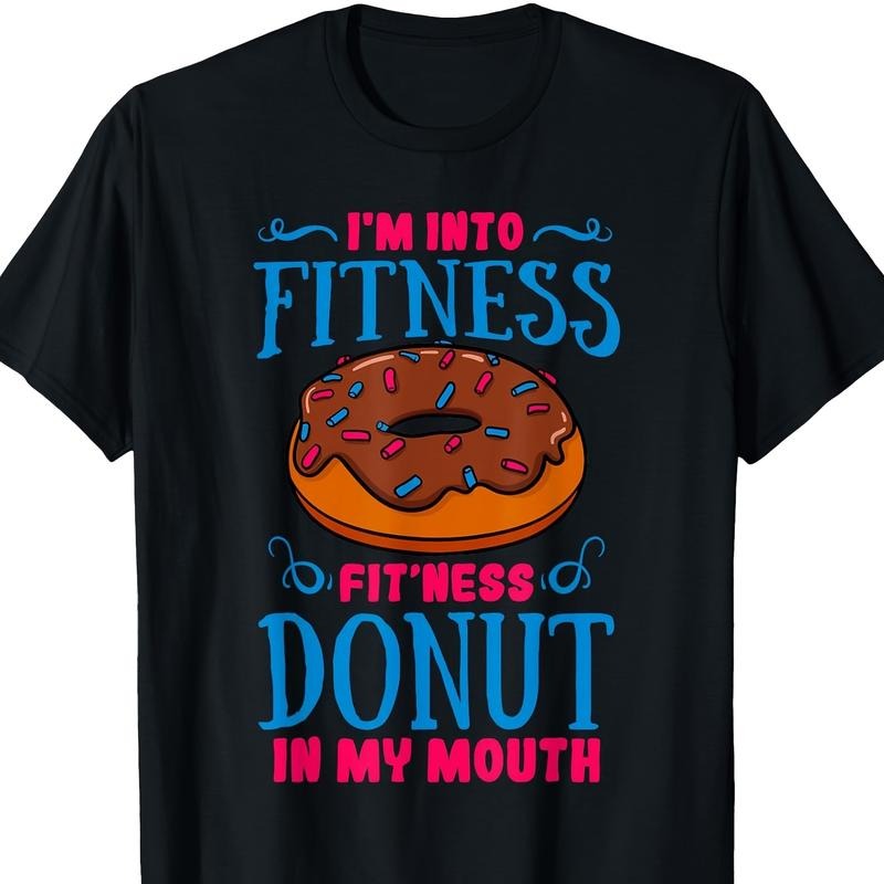 Fitness-Inspired Donut Graphic Tee - 100% Cotton, Short Sleeve, Crew Neck T-Shirt for Men & Women - Perfect Gift for Doughnut Enthusiasts made in usa