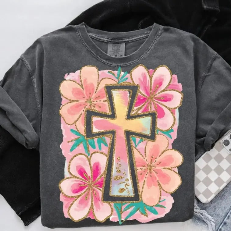 Floral Cross DTF Transfers - THIS IS NOT A SHIRT