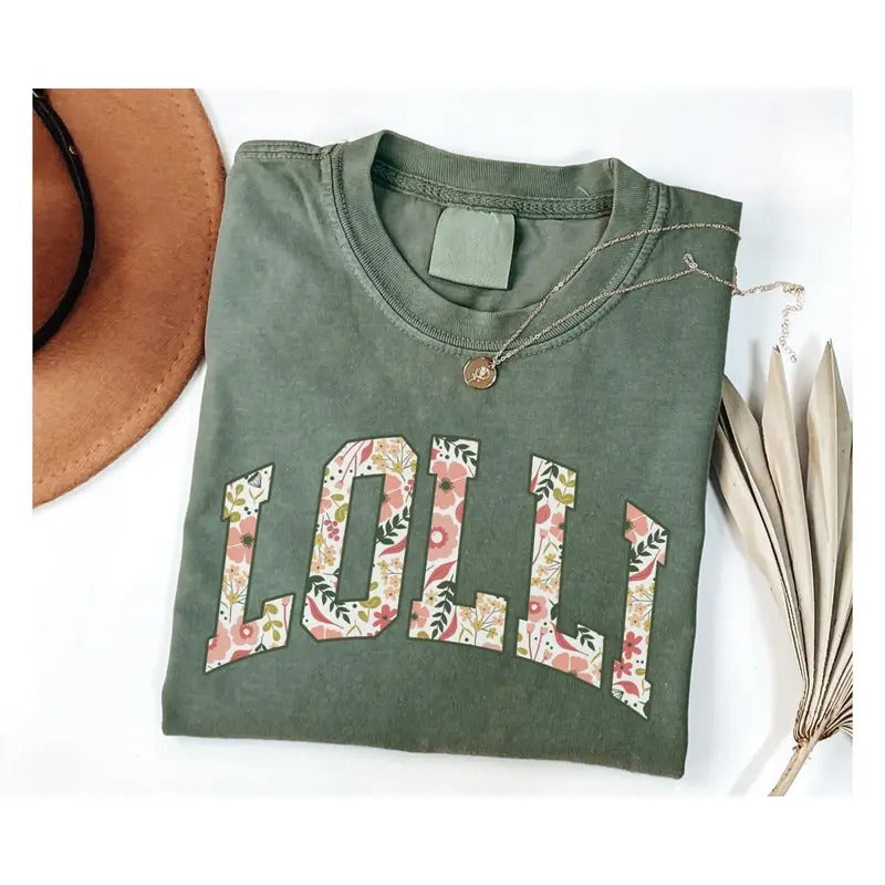 Floral Lolli Shirt, Lolli Tshirt, Lolli T Shirt, Christmas Grandma Lolli Gifts, Mothers Day Gift for Lolli Grandma T-Shirt HLUG Casual Cotton Fabric Round Neck Womenswear Casual Wear Top Comfortable Fitted Gym