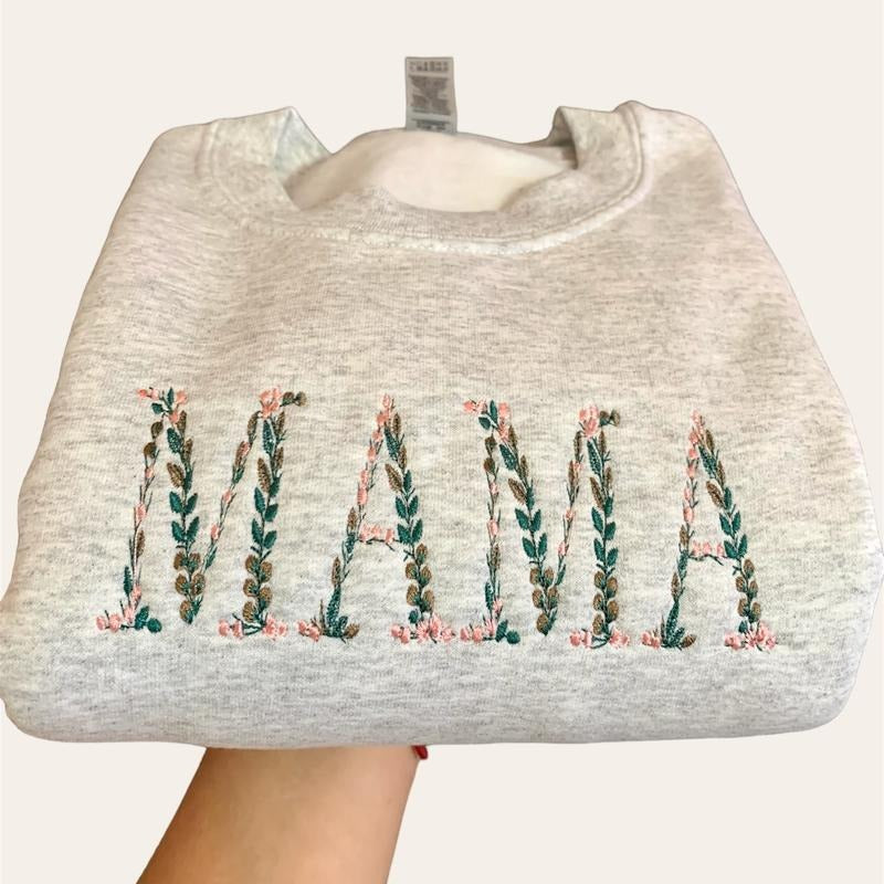 Floral MAMA Embroidered Sweatshirt - Cozy Floral Mom Gift - Mother's Day Jumper - Gift for Her - Floral Mom Apparel