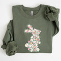 Floral Print Rabbit, Bunny, Easter Sweatshirt, Women's Crew Neck, Crewneck