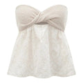 Flowy Tube Top Twist Front Cut Out Eyelet Strapless Embroidery Bandeau