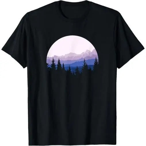Forest Scene Mountain Silhouette T-Shirt Made in USA