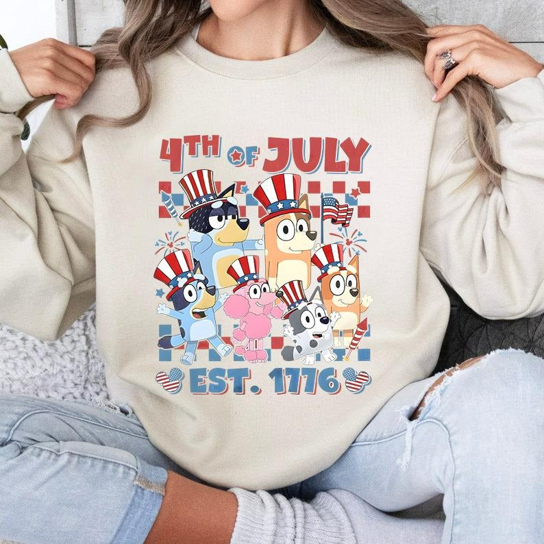 Fourth Of July T-shirt, Bluey USA 4th of July Sweatshirt, Red White & Bluey Shirt