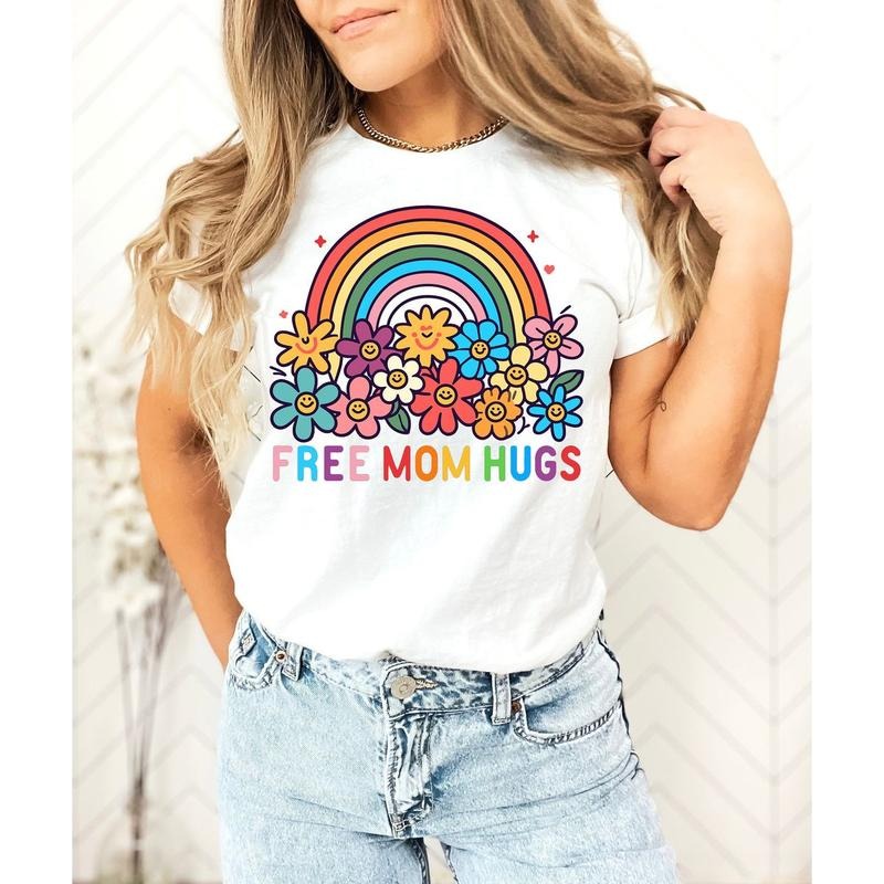Free Mom Hugs Tshirt, Rainbow Gay Pride Shirt, Lgbtq Proud Parent, Equality Gifts, Rainbow Heart Tee, Unisex Short Sleeve Tee