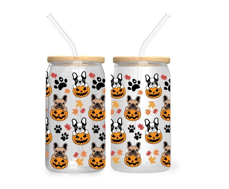 French Bulldog 16oz Halloween Glass Tumbler