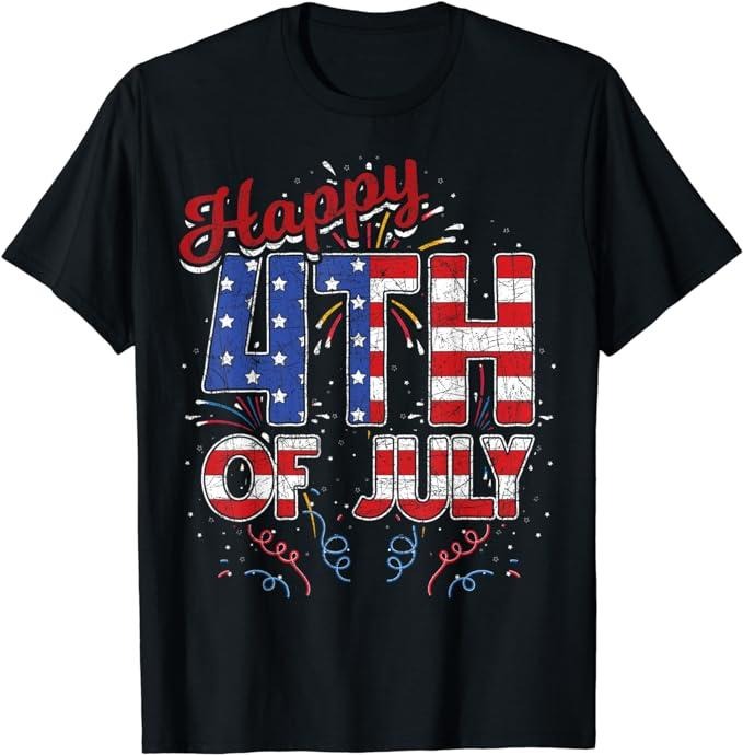 Funny 4th of July Shirts For Men, Fireworks Happy 4th Of July US Flag American 4th Of July T-Shirt Menswear Top Casual Cotton Fashion Basic