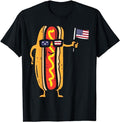 Funny 4th of July Shirts For Men, Hotdog Sunglasses American Flag T-Shirt Menswear Top Casual Cotton