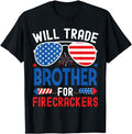 Funny 4th of July Shirts For Men, Will Trade Brother For Firecrackers Funny 4th Of July T-Shirt Menswear Top Casual Cotton