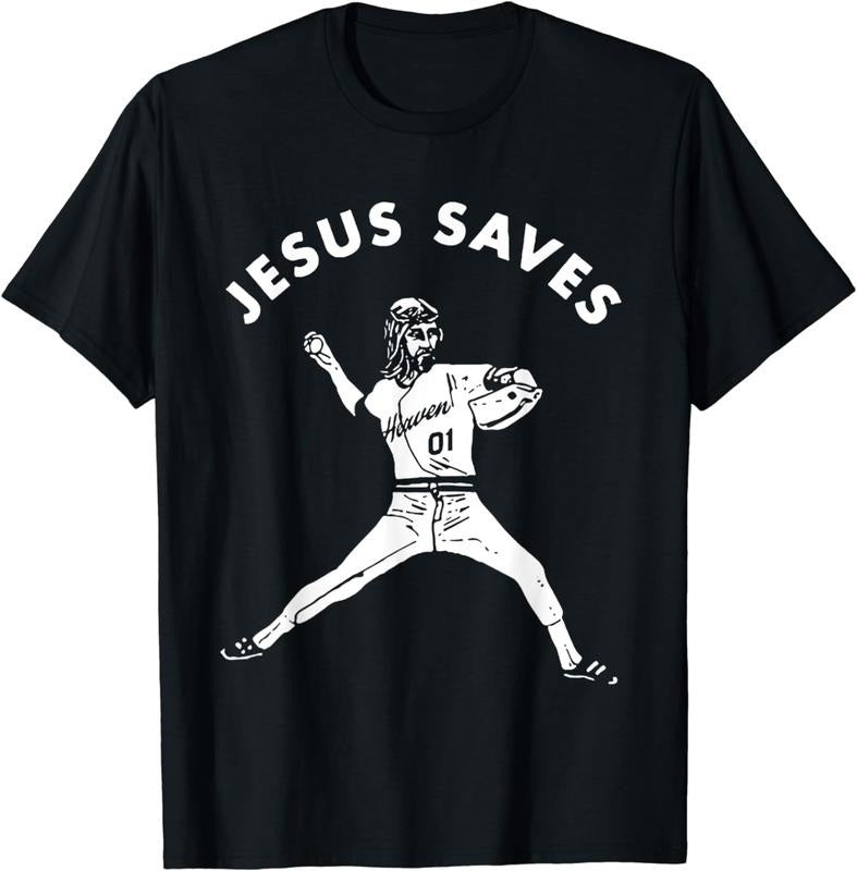 Funny Baseball Shirt, Jesus Saves Shirt Religious Christian Faith Baseball T-Shirt Menswear Top Menswear Top