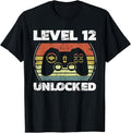 Funny Birthday Shirts, Level 12 Unlocked Funny Video Gamer 12th Birthday T-Shirt - Menswear Top