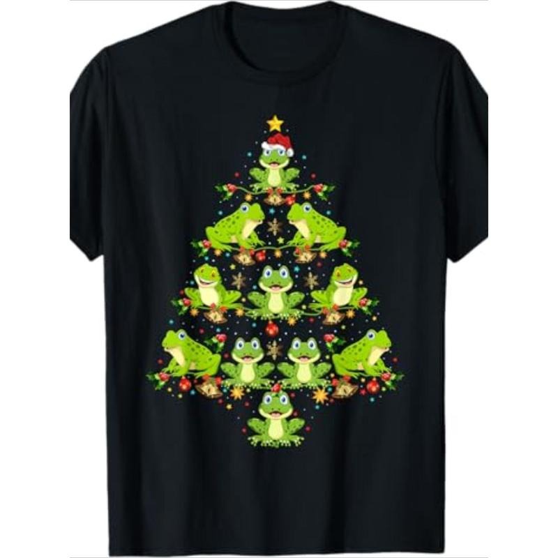 Funny Christmas Frog Graphic Tee - 100% Cotton, Casual Crew Neck Short Sleeve Shirt for Men made in usa
