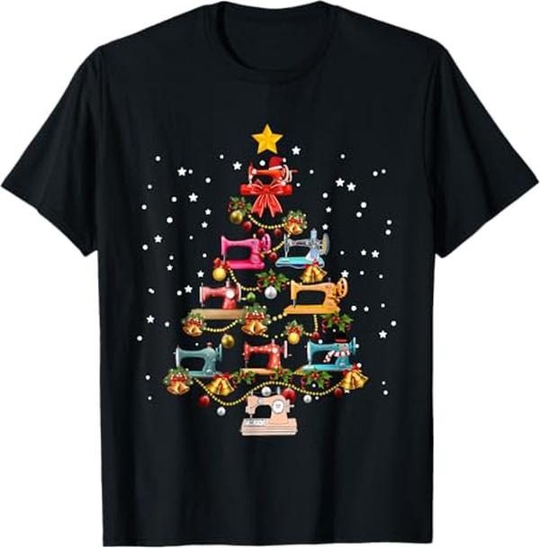 Funny Christmas Shirts, Funny Sewing Machine Christmas Tree Christmas Ornament Women T-Shirt - Menswear Top