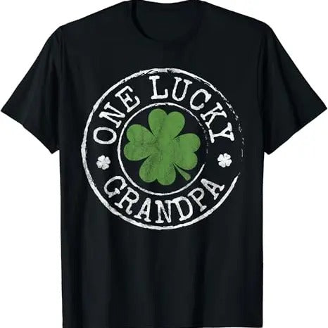 Funny Grandpa Shirt, Gift For Grandfather, One Lucky Grandpa Funny Irish Shamrocks St Patrick's Day T-Shirt Menswear Casual Cotton Top