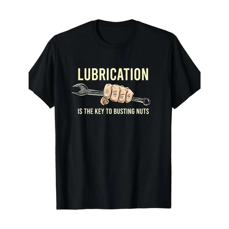 [Funny Graphic Tee] Black Cotton Men's Funny Lubrication Key Graphic T-Shirt - Casual Short Sleeve, Comfortable Round...