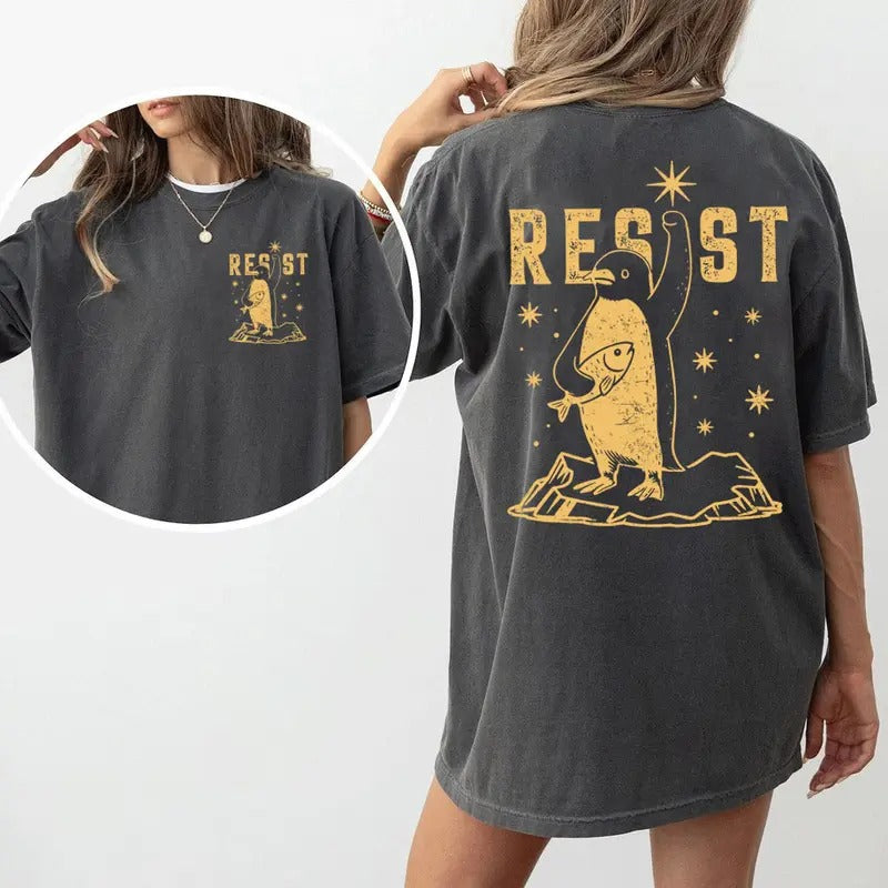 Funny Penguin Protest Shirt, Resist Tariffs Penguins T-Shirt, Political Animal Rights Sweatshirt, Subtle FDT Resistance Protest Shirt