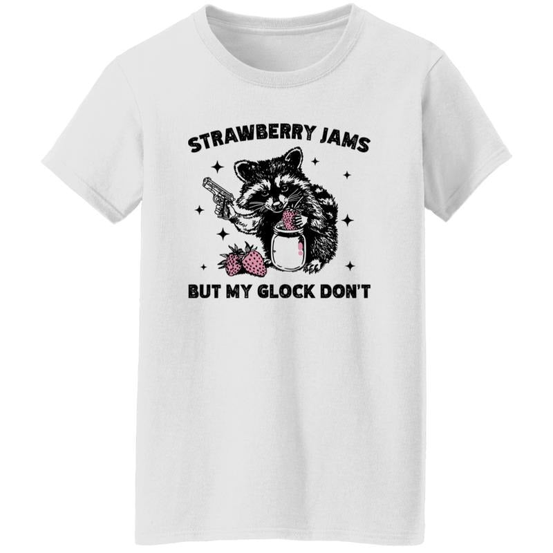 Funny Racoon Strawberry Jams But My Glock Don't Unisex Shirt
