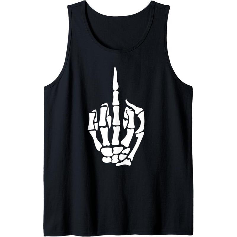 Funny Skeleton Middle Finger Tank Top MADE IN USA